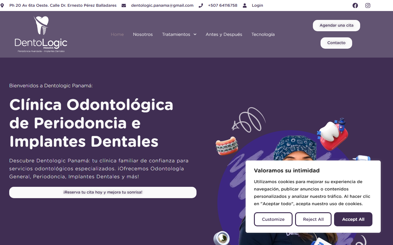Vista previa de la web de Dentologic Panamá