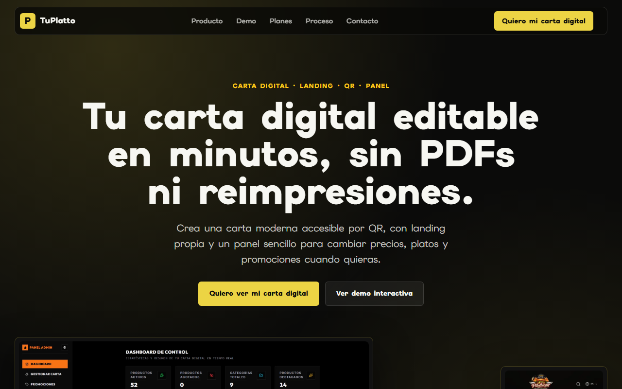 Vista previa de la web de Tu Plat.to